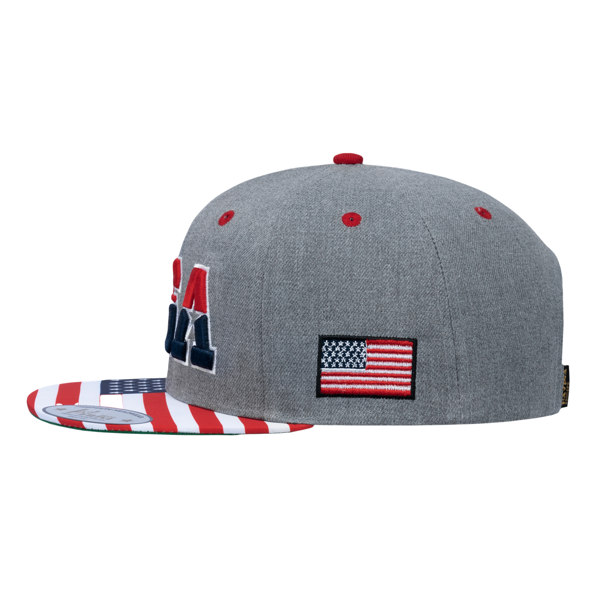 Classic US American Flag 6-Panel Snapback Flat Bill Baseball Cap with Light Grey front and Light Grey back