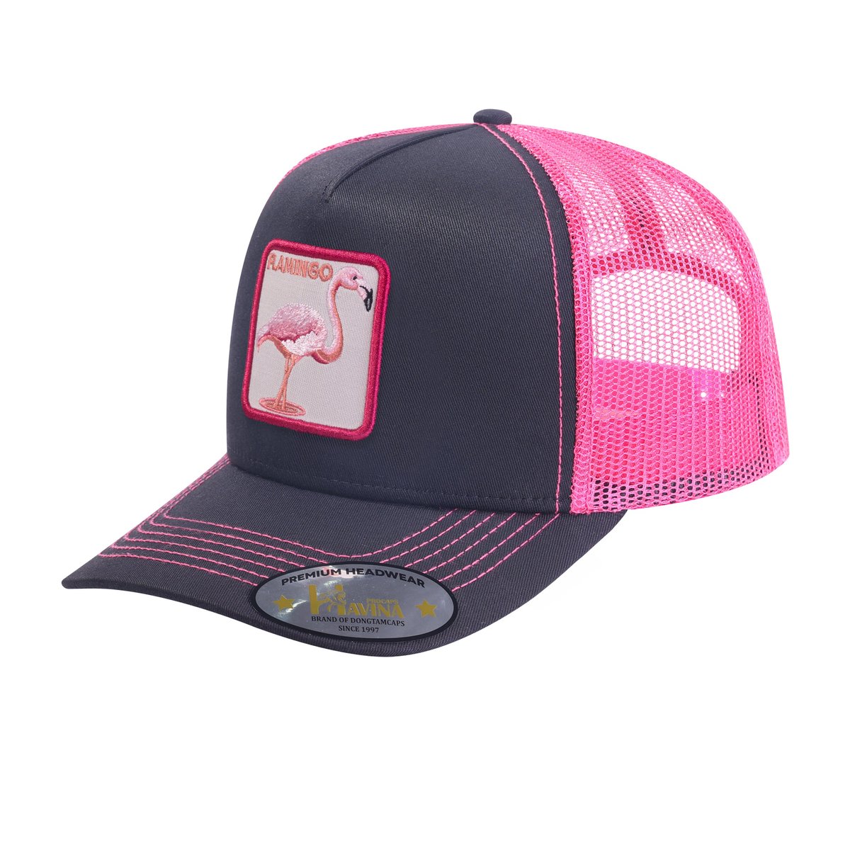 Flamingo 5-Panel Trucker Hat with Black front and Pink back