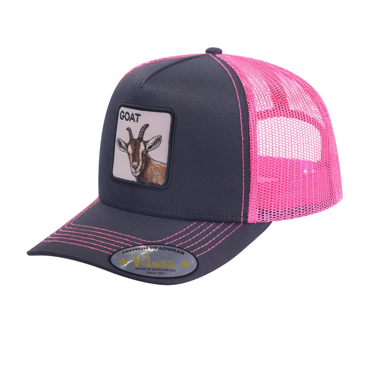 Goat 5-Panel Trucker Hat with Black front and Pink back