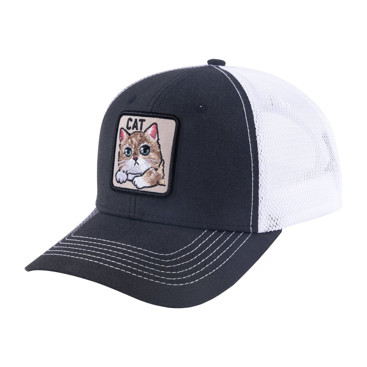Unisex Embroidered The Cat, 6-Panel Trucker Hat, Dark Grey/White, Adjustable Fit