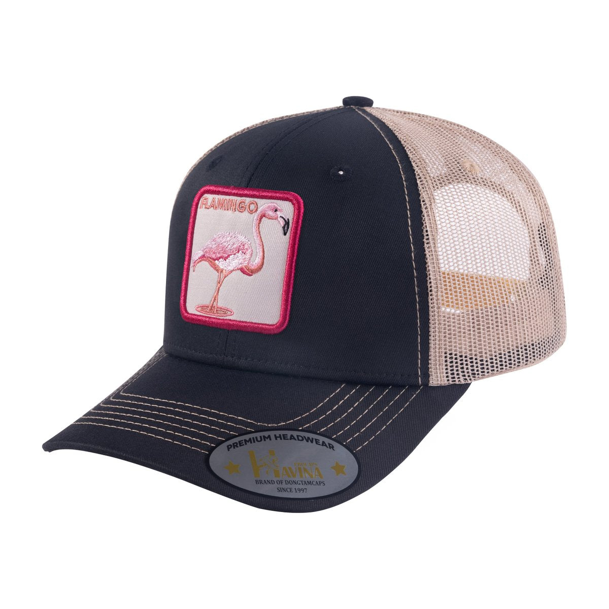 Flamingo 6-Panel Trucker Hat with Black front and Light Grey back