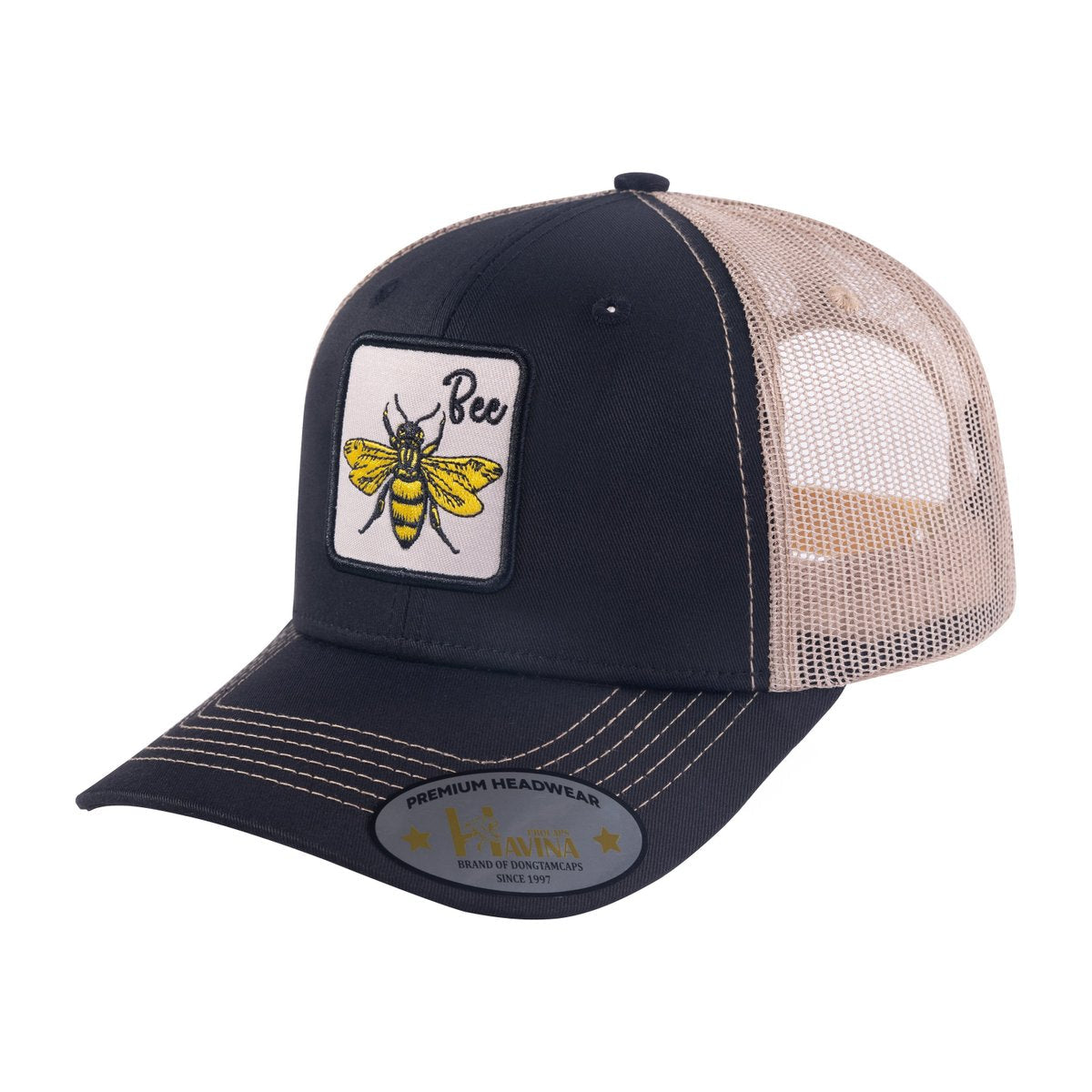Bee 6-Panel Trucker Hat with Black front and Light Grey back