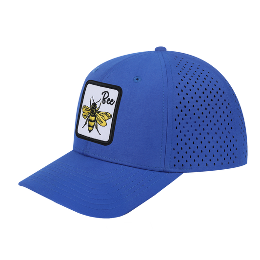 Bee 6-Panel Microfiber Laser Hole Trucker Hat with Royal Blue front and Royal Blue back
