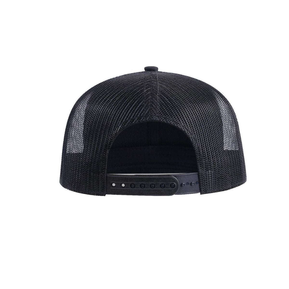 Blank 6-Panel Trucker Hat with Black front and Black back