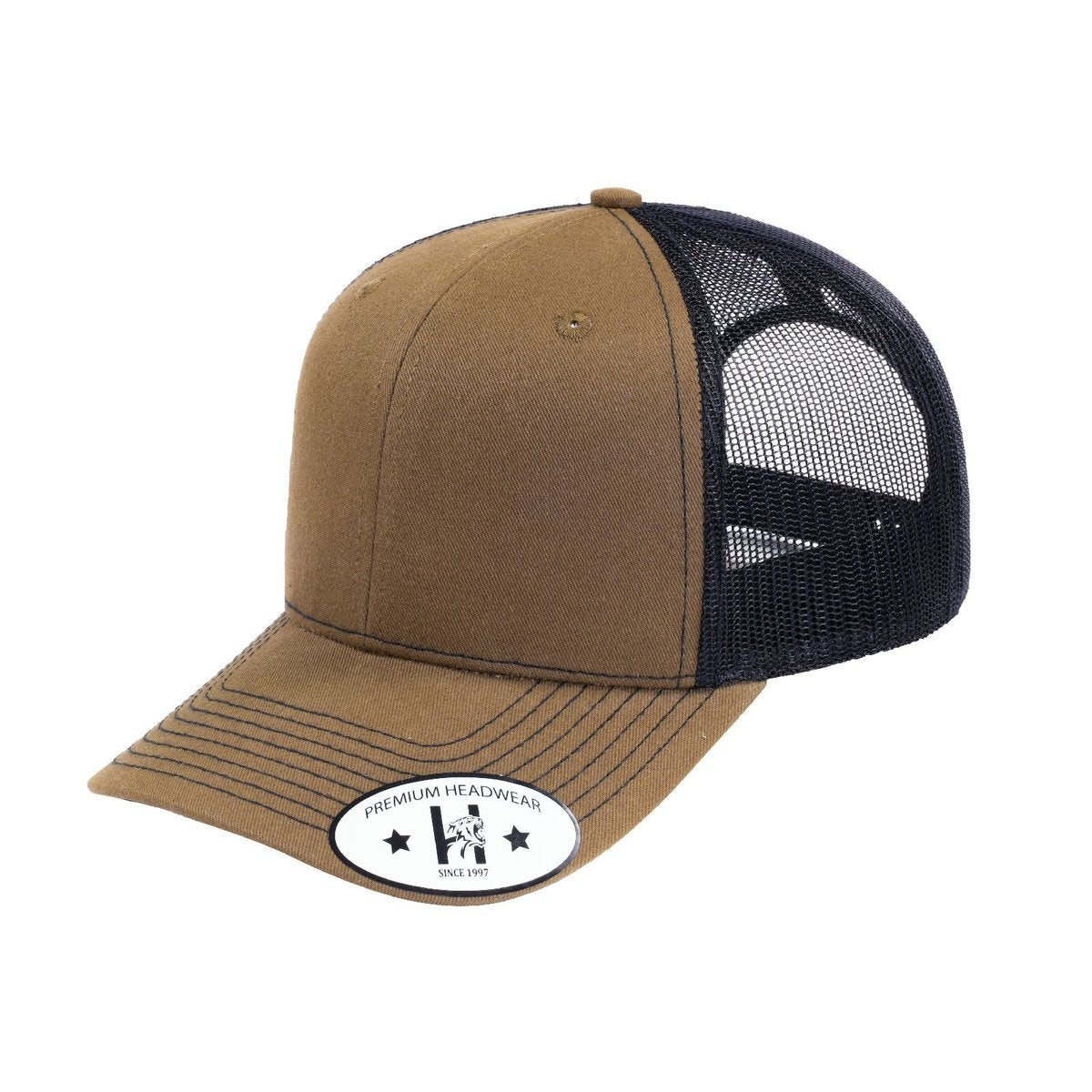 Blank 6-Panel Trucker Hat with Brown front and Black back