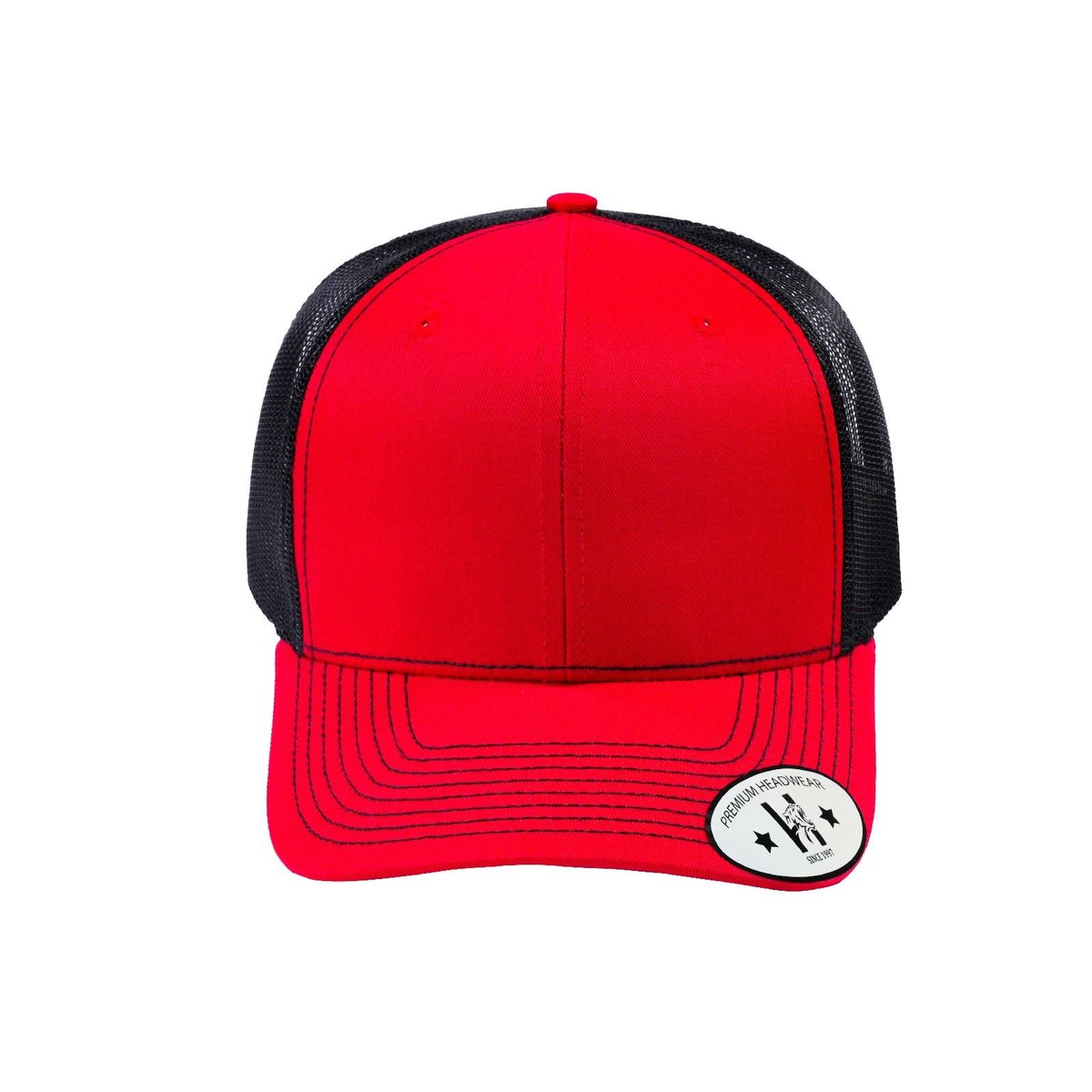Blank 6-Panel Trucker Hat with Red front and Black back