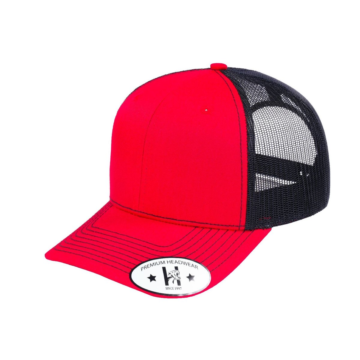 Blank 6-Panel Trucker Hat with Red front and Black back