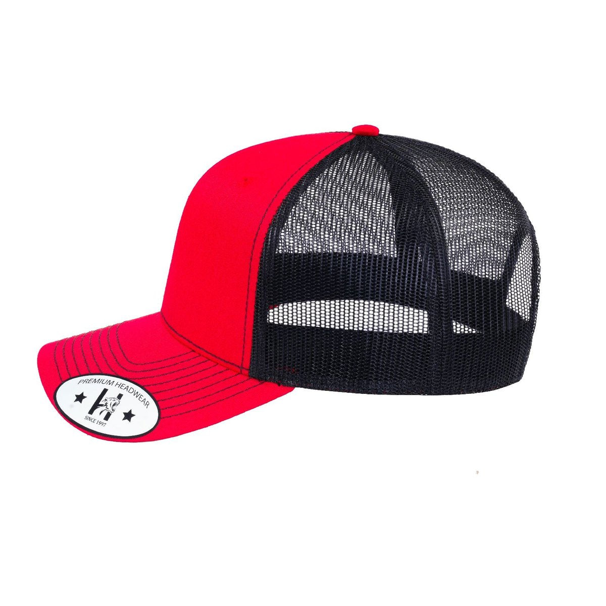 Blank 6-Panel Trucker Hat with Red front and Black back