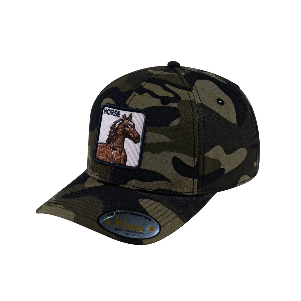 Horse V2 6-Panel Baseball Cap with Green Camo front and Green Camo back