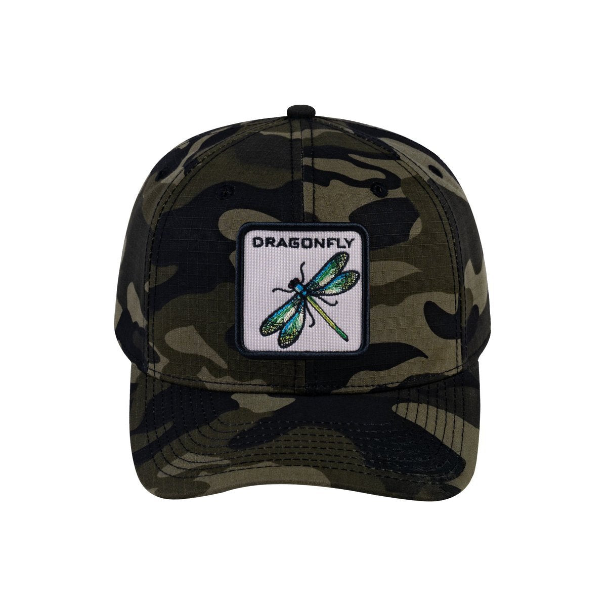 Dragonfly V2 6-Panel Baseball Cap with Green Camo front and Green Camo back