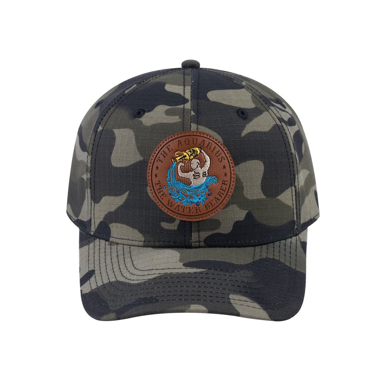 Aquarius Zodiac V2 6-Panel Baseball Cap with Green Camo front and Green Camo back