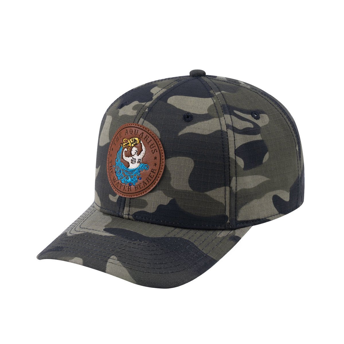 Aquarius Zodiac V2 6-Panel Baseball Cap with Green Camo front and Green Camo back