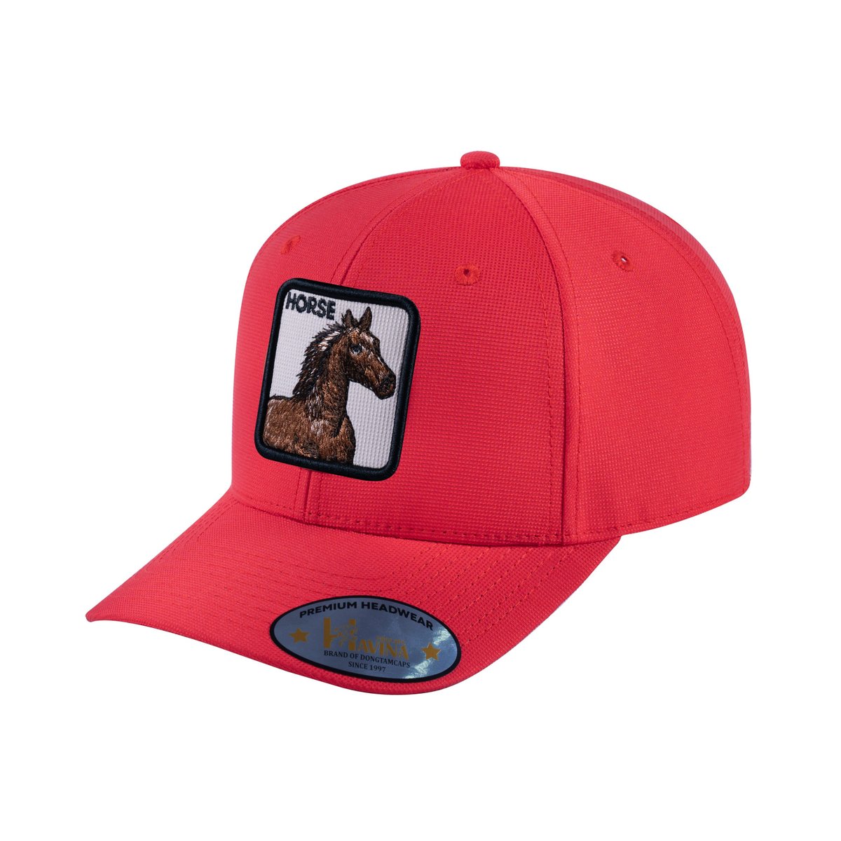 Horse V2 6-Panel Baseball Cap with Red front and Red back