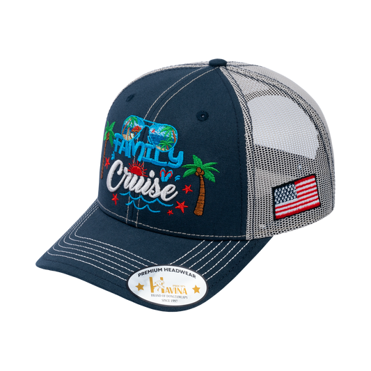 Unisex Embroidered Family Cruise, Traveling, 6-Panel Trucker Hat, Navy/Beige, Classic, Adjustable Fit