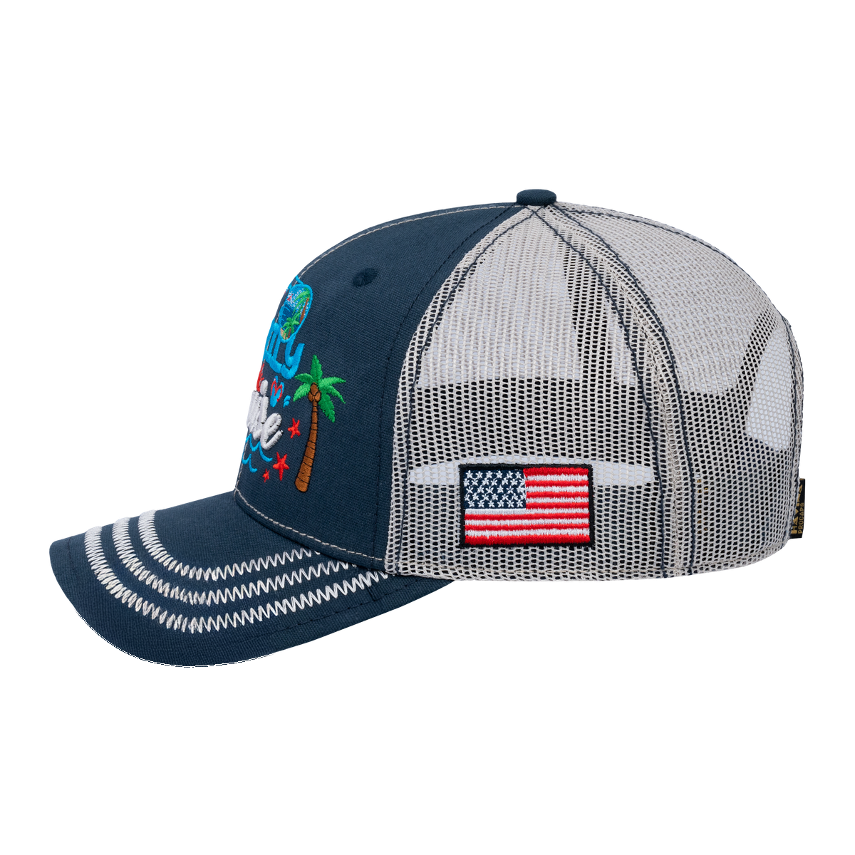 Family Cruise, Traveling 6-Panel Trucker Hat with Navy front and Beige back
