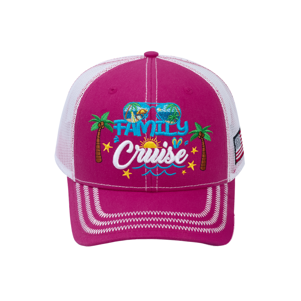 Family Cruise, Traveling 6-Panel Trucker Hat with Pink front and White back