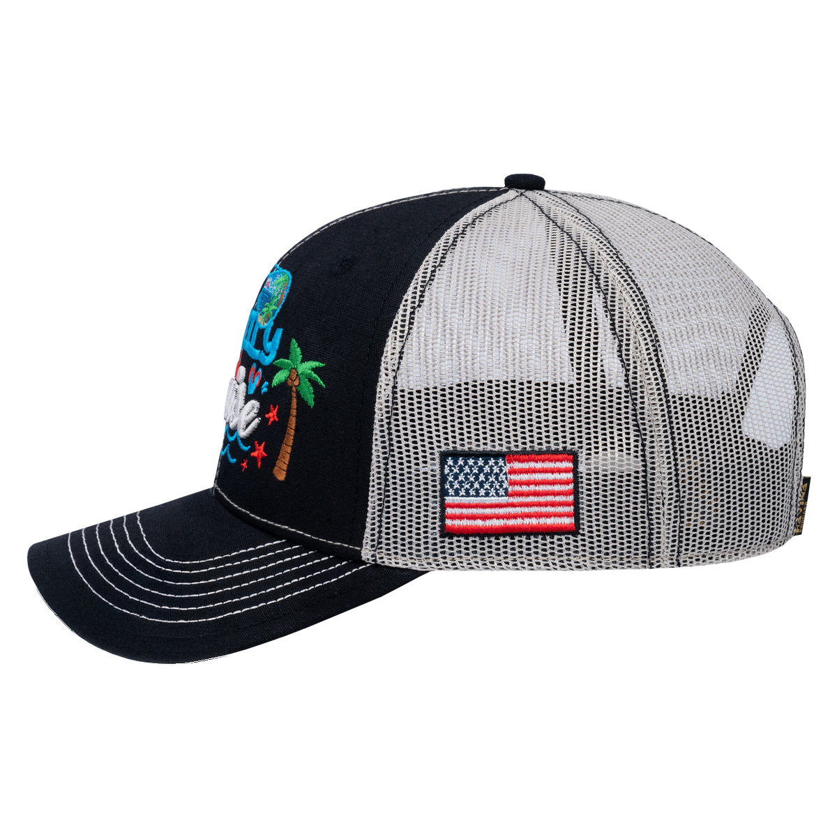 Family Cruise, Traveling 6-Panel Trucker Hat with Black front and Beige back