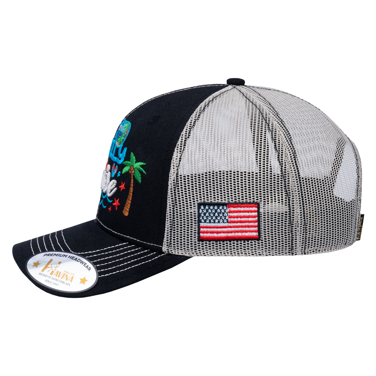 Family Cruise, Traveling 6-Panel Trucker Hat with Black front and Beige back