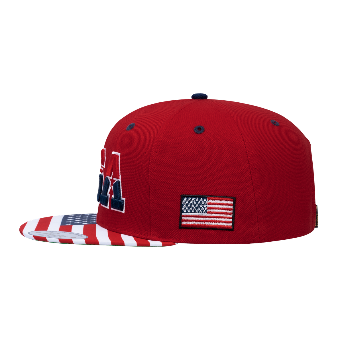 Classic US American Flag 6-Panel Snapback Flat Bill Baseball Cap with Red front and Red back