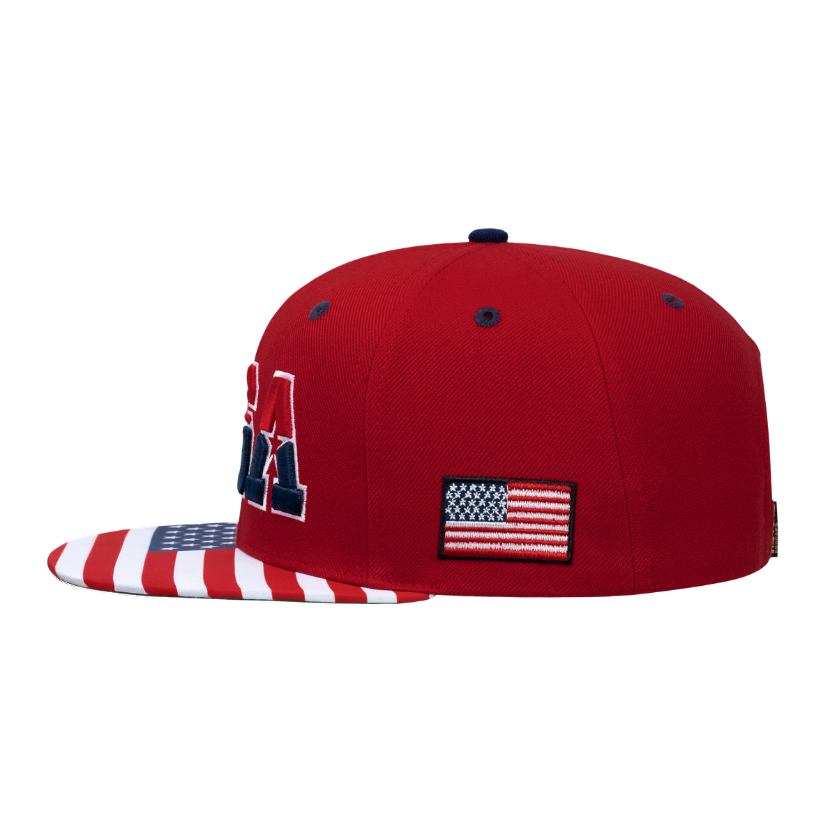Classic US American Flag 6-Panel Snapback Flat Bill Baseball Cap with Red front and Red back