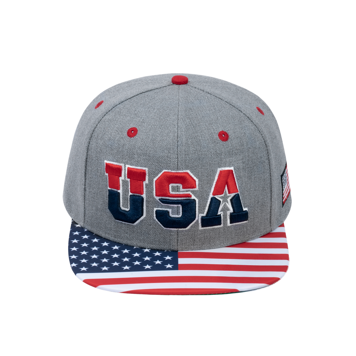 Classic US American Flag 6-Panel Snapback Flat Bill Baseball Cap with Light Grey front and Light Grey back