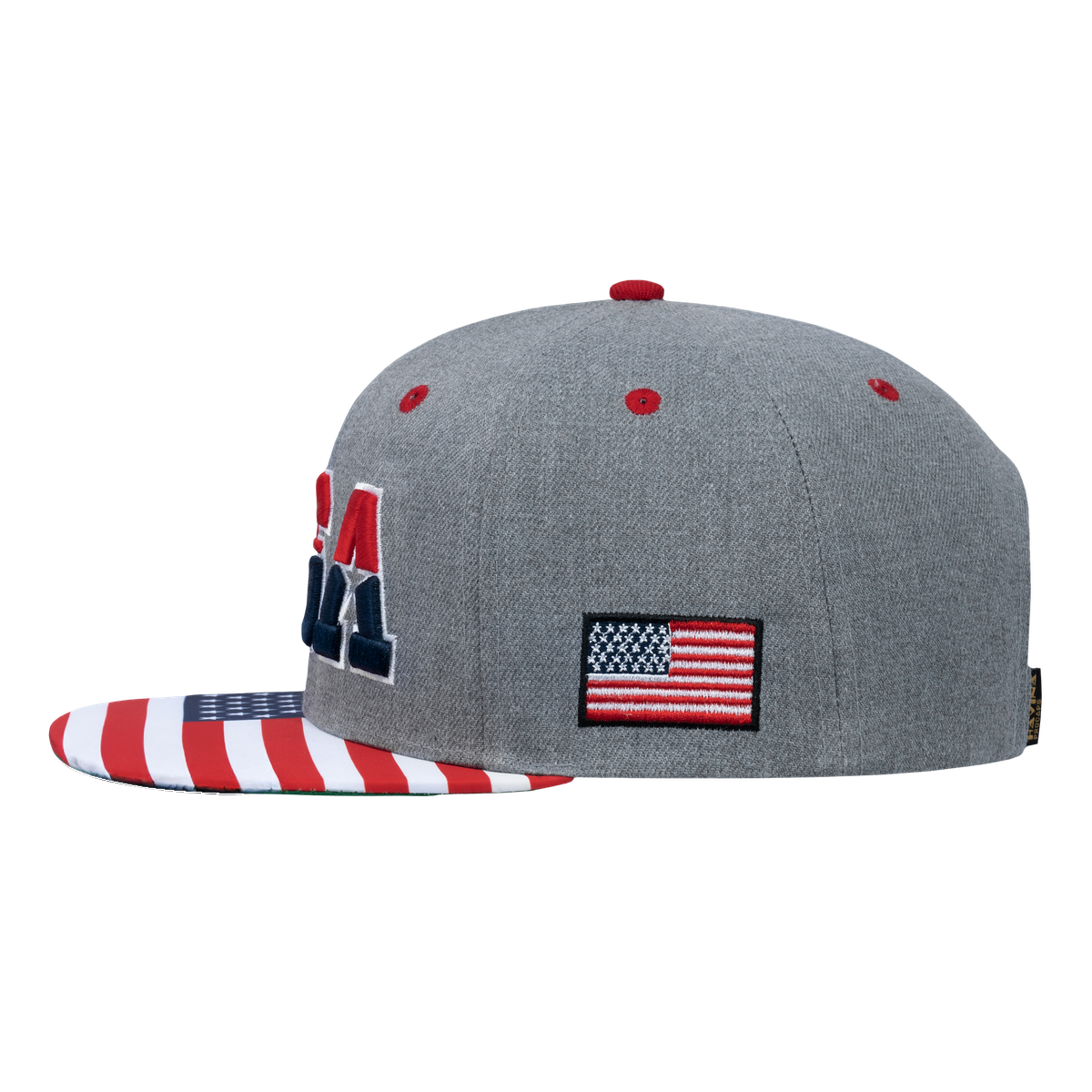 Classic US American Flag 6-Panel Snapback Flat Bill Baseball Cap with Light Grey front and Light Grey back