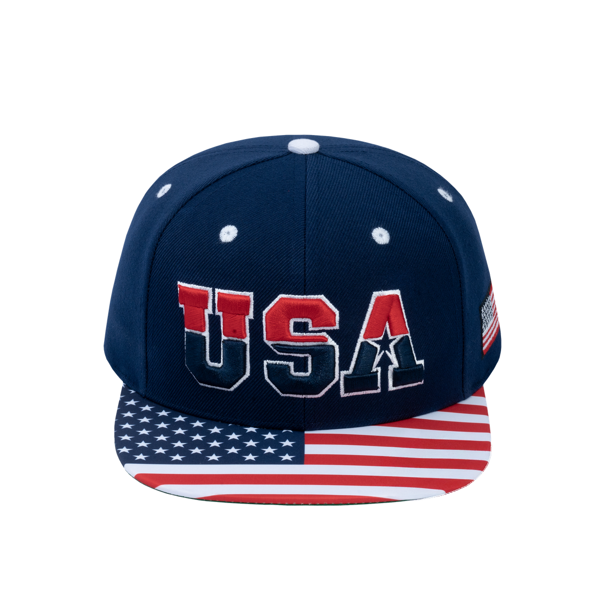 Classic US American Flag 6-Panel Snapback Flat Bill Baseball Cap with Navy front and Navy back