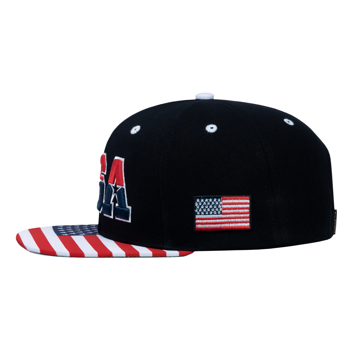 Classic US American Flag 6-Panel Snapback Flat Bill Baseball Cap with Black front and Black back