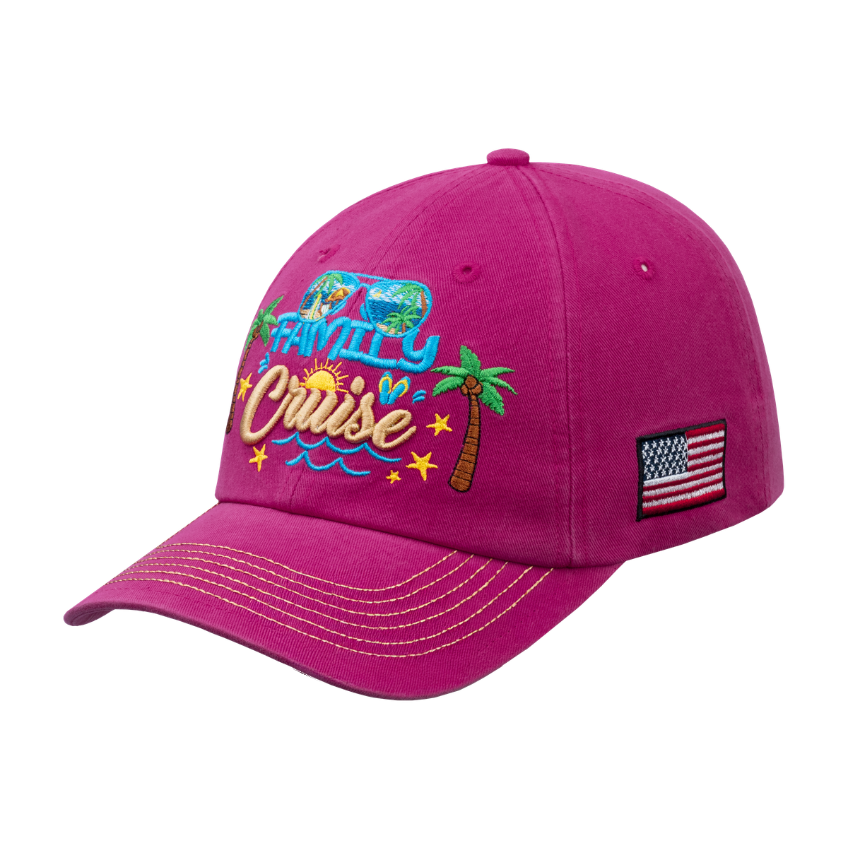 Family Cruise, Traveling 6-Panel Baseball Cap with Pink front and Pink back