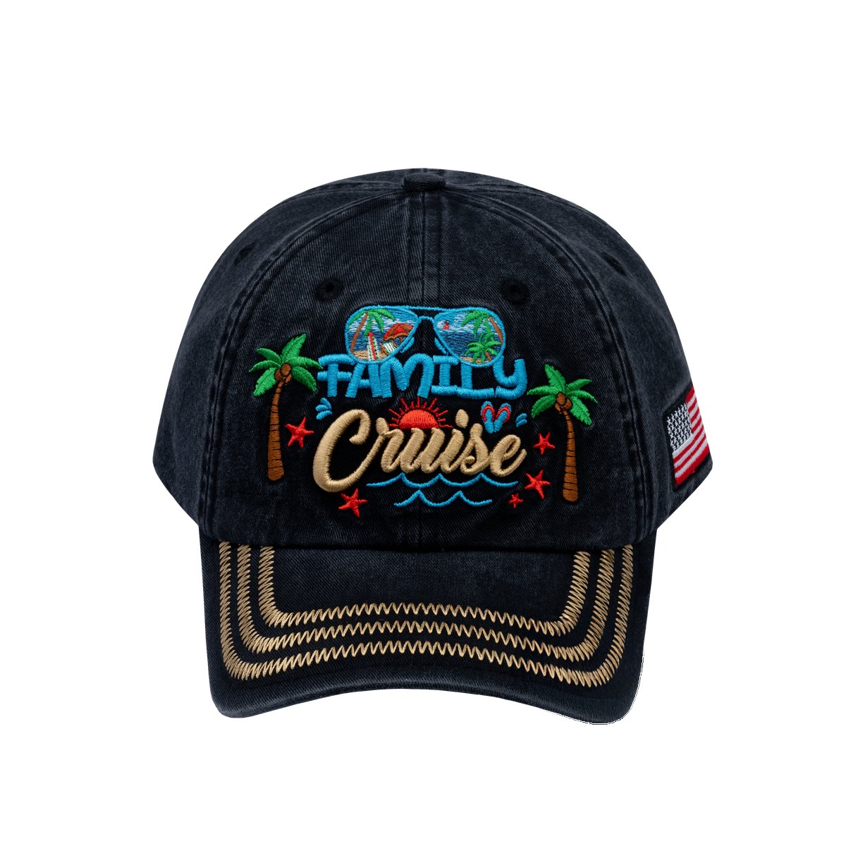 Family Cruise, Traveling 6-Panel Baseball Cap with Black front and Black back