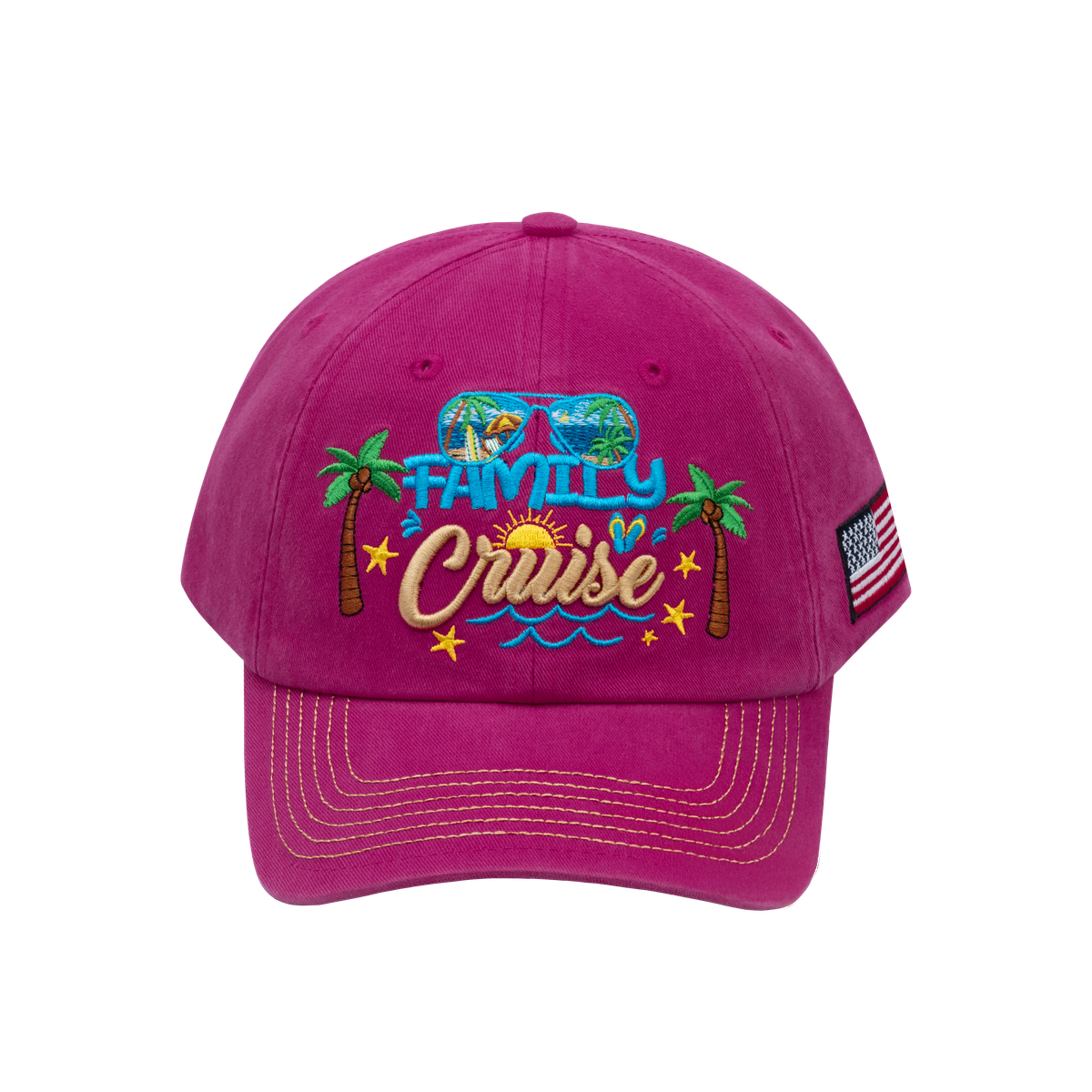 Family Cruise, Traveling 6-Panel Baseball Cap with Pink front and Pink back