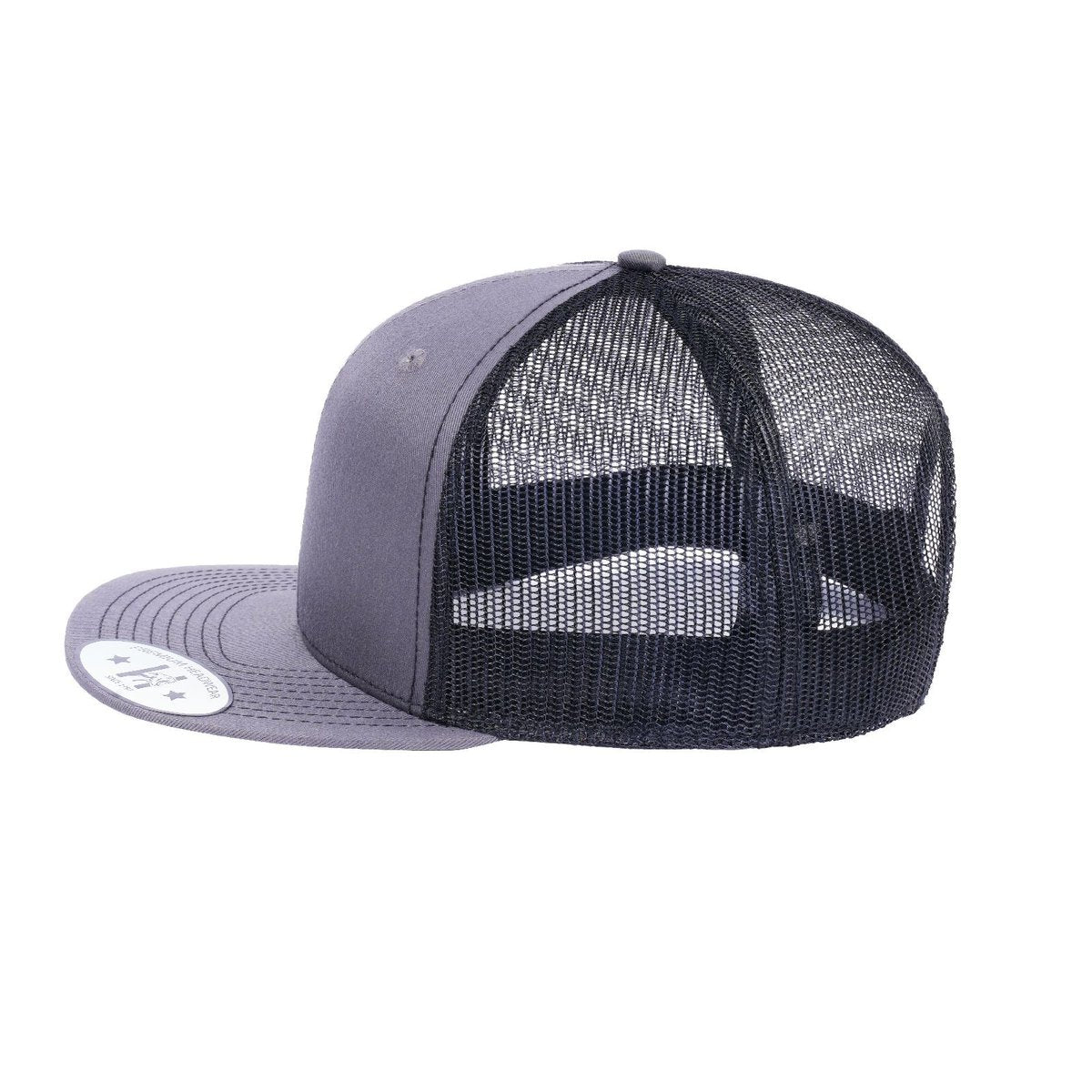 Blank 6-Panel Snapback Flat Bill Trucker Hat with Dark Grey front and Black back
