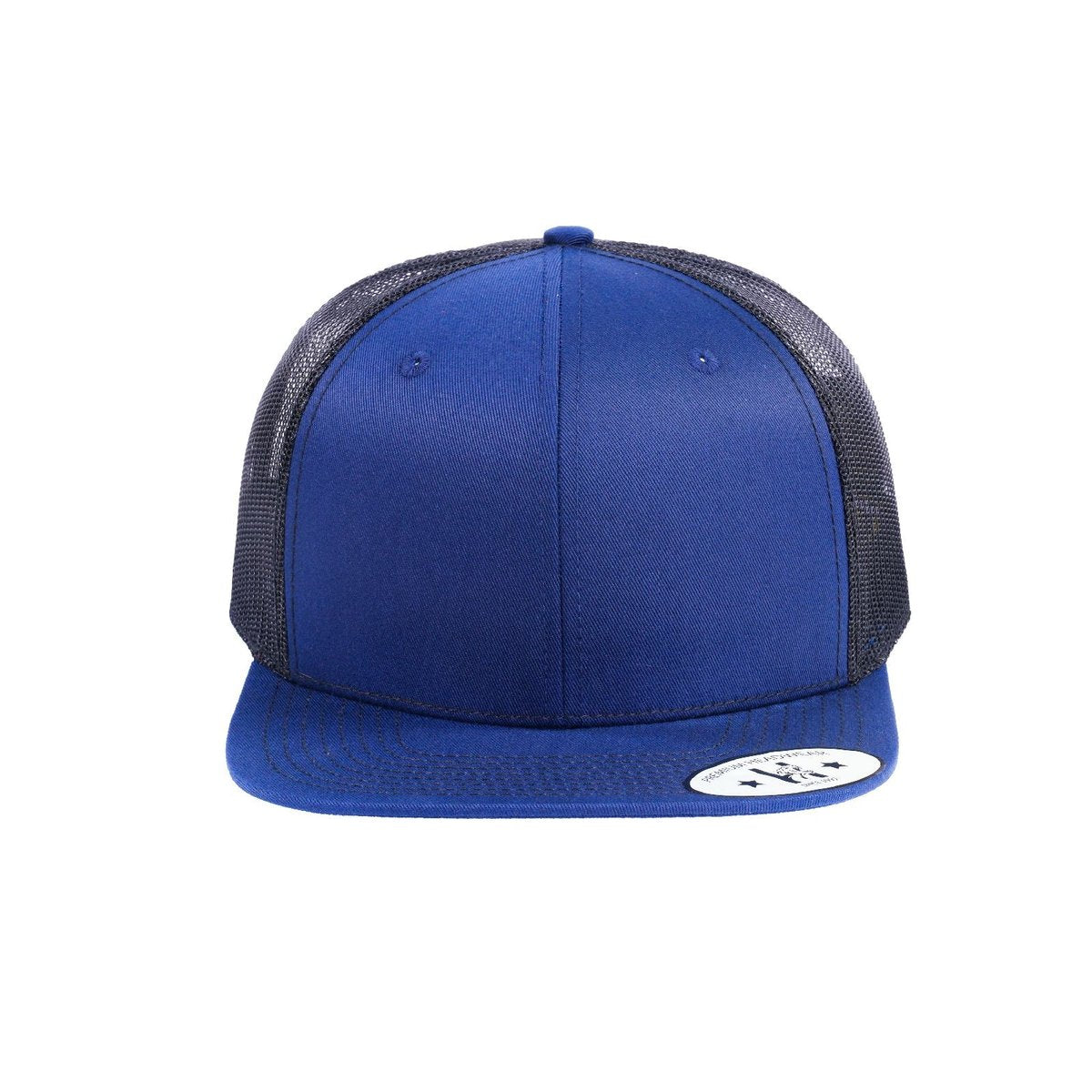 Blank 6-Panel Snapback Flat Bill Trucker Hat with Navy front and Black back