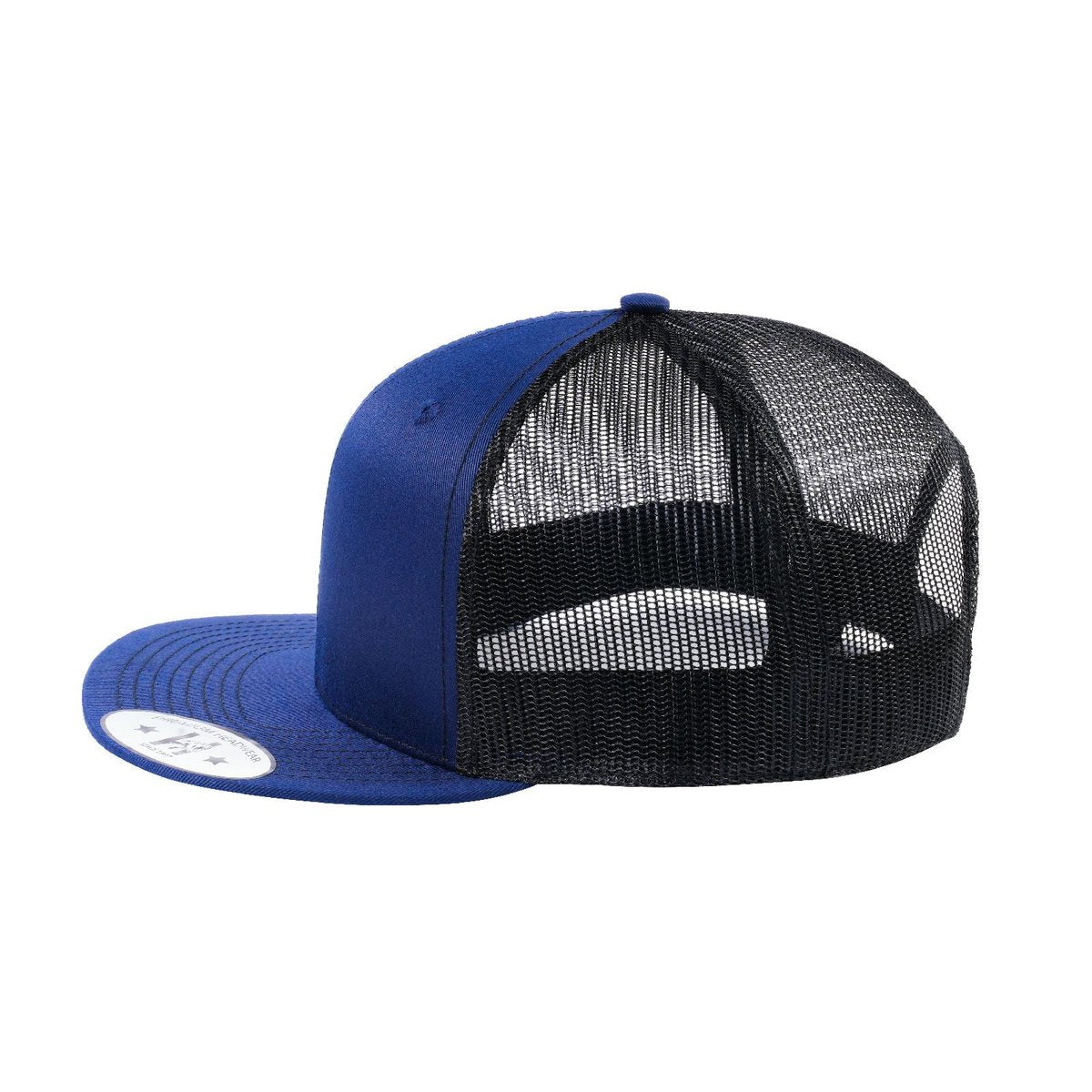 Blank 6-Panel Snapback Flat Bill Trucker Hat with Navy front and Black back
