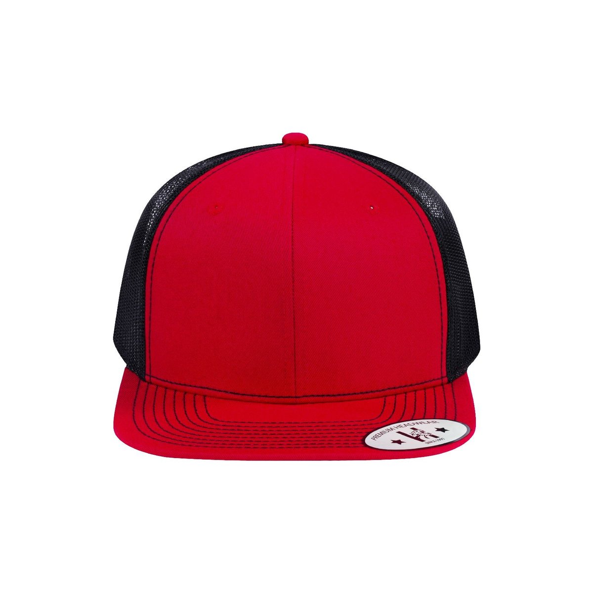 Blank 6-Panel Snapback Flat Bill Trucker Hat with Red front and Black back