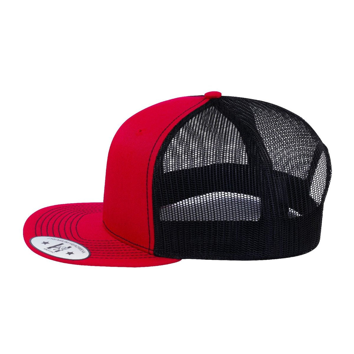 Blank 6-Panel Snapback Flat Bill Trucker Hat with Red front and Black back