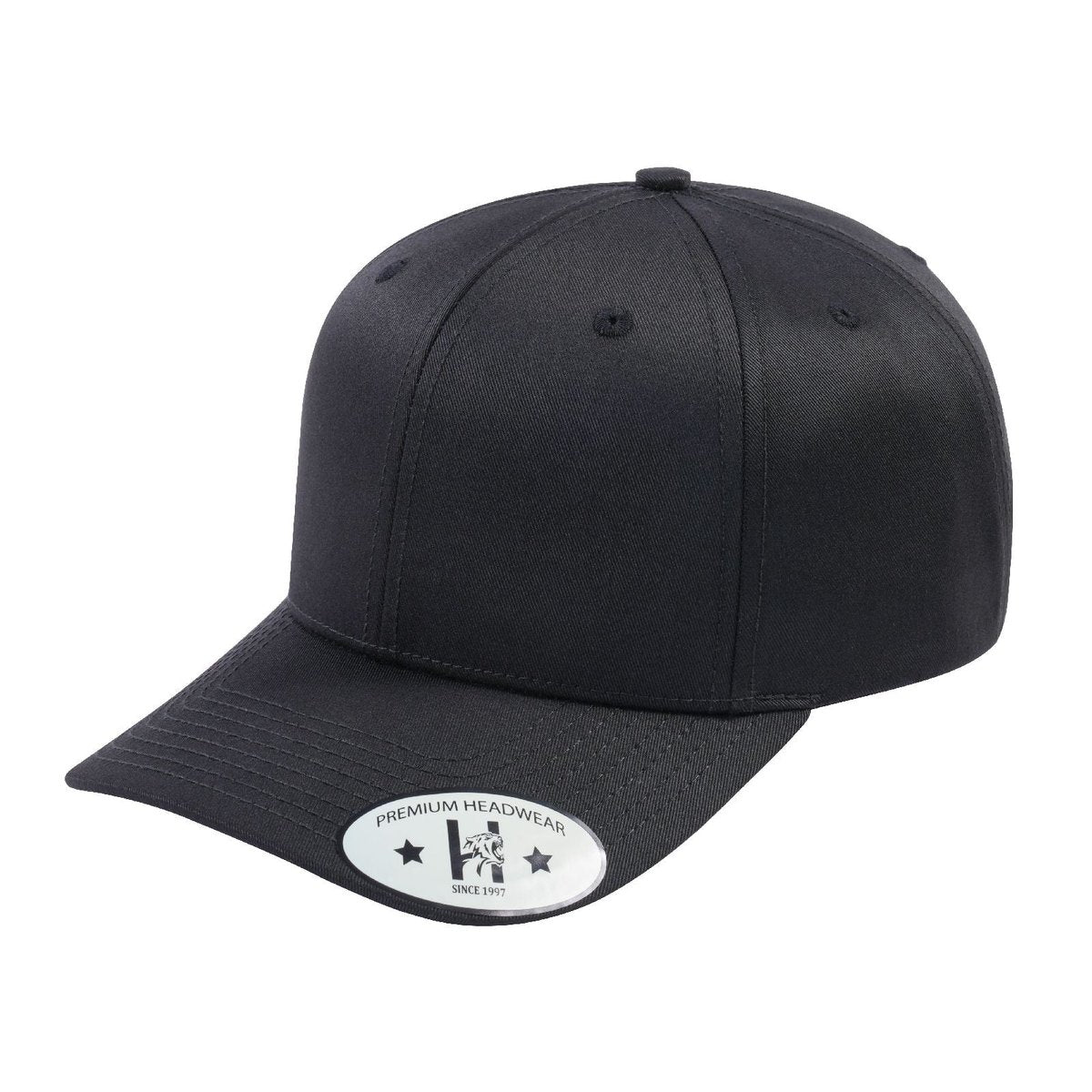 Blank 6-Panel Baseball Cap with Black front and Black back