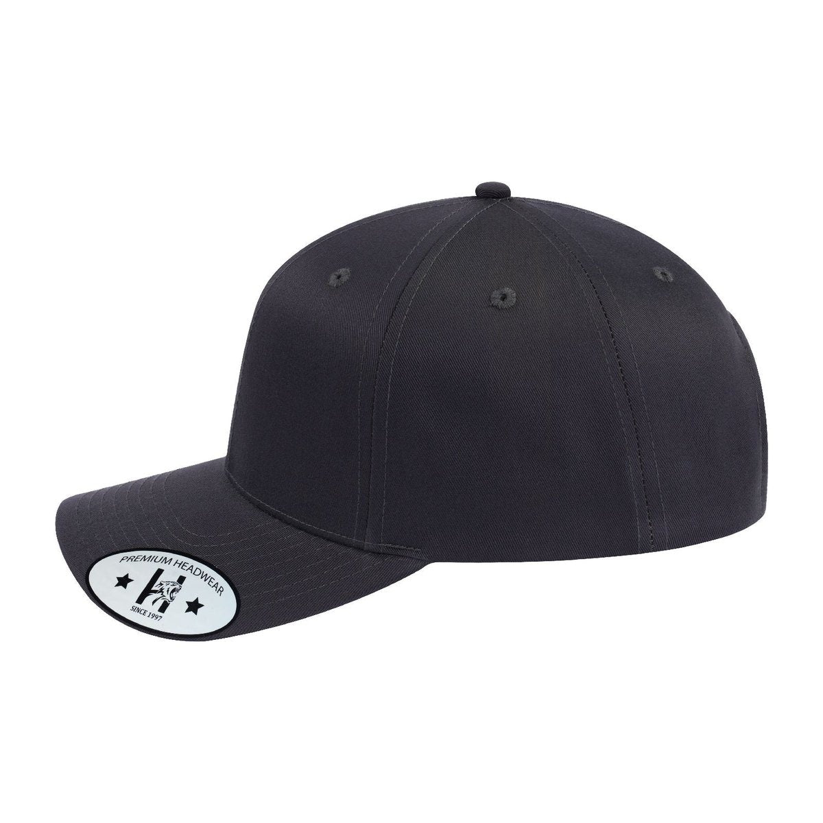Blank 6-Panel Baseball Cap with Dark Grey front and Dark Grey back
