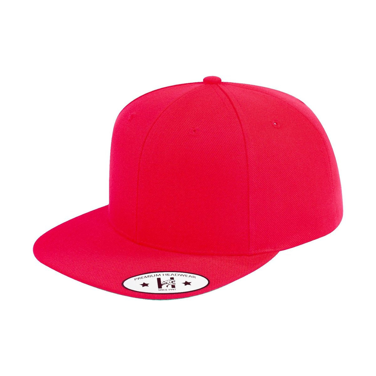 Blank 6-Panel Snapback Flat Bill Baseball Cap with Red front and Red back