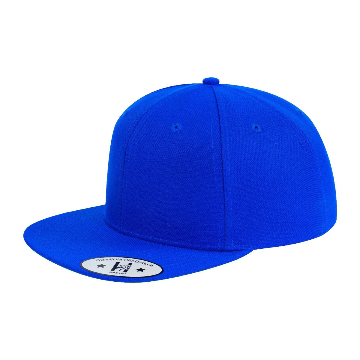 Blank 6-Panel Snapback Flat Bill Baseball Cap with Royal Blue front and Royal Blue back