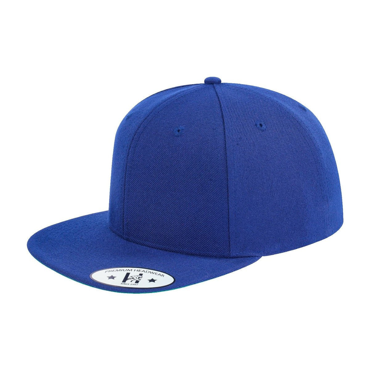 Blank 6-Panel Snapback Flat Bill Baseball Cap with Navy front and Navy back