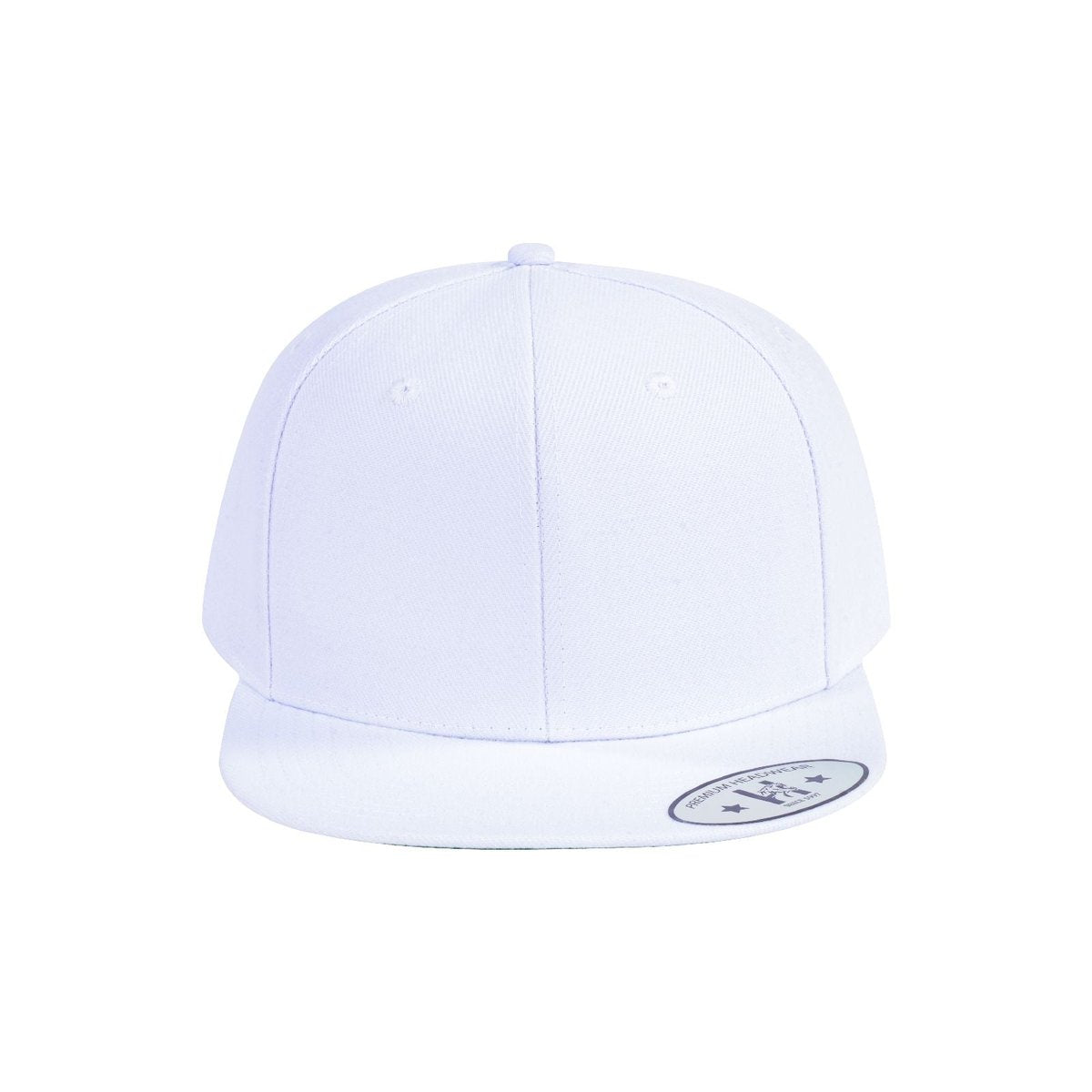 Blank 6-Panel Snapback Flat Bill Baseball Cap with White front and White back