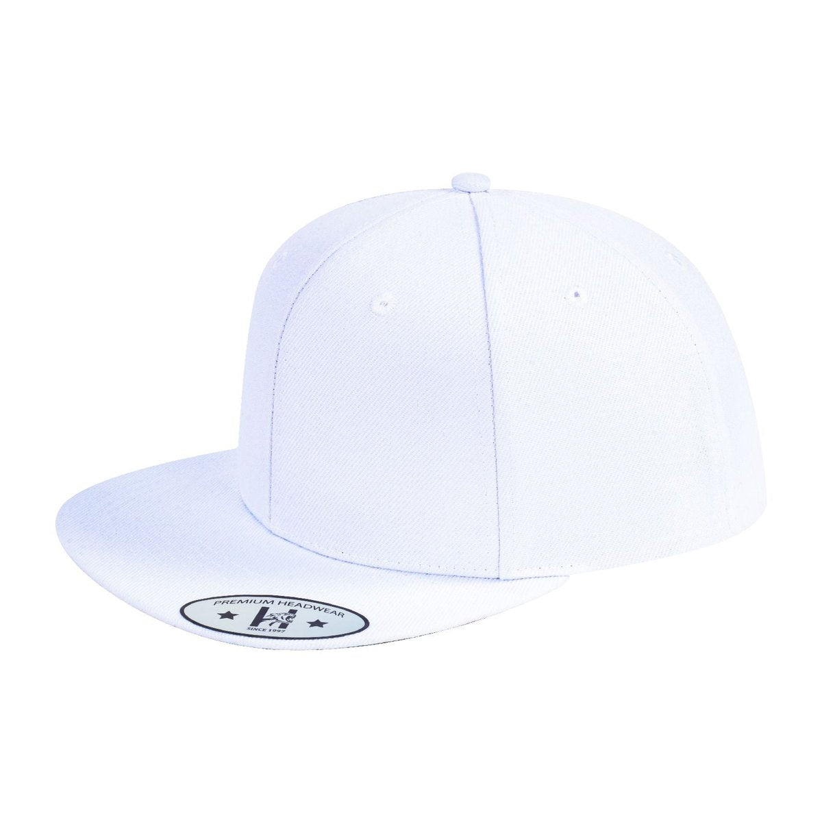 Blank 6-Panel Snapback Flat Bill Baseball Cap with White front and White back