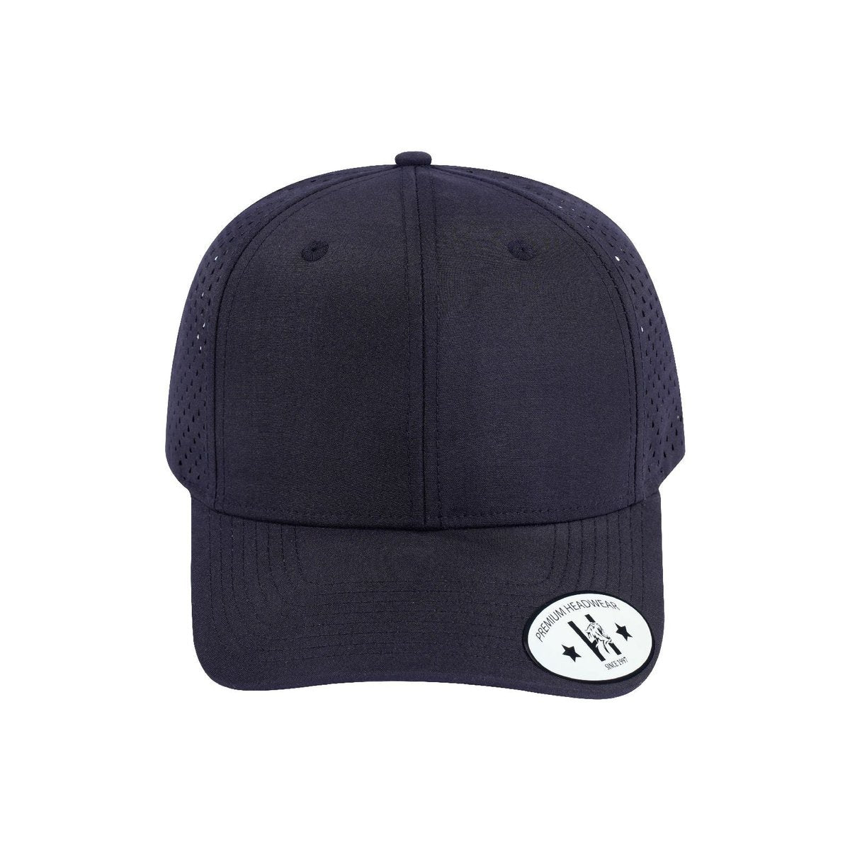 Blank 6-Panel Microfiber Laser Hole Trucker Hat with Black front and Black back