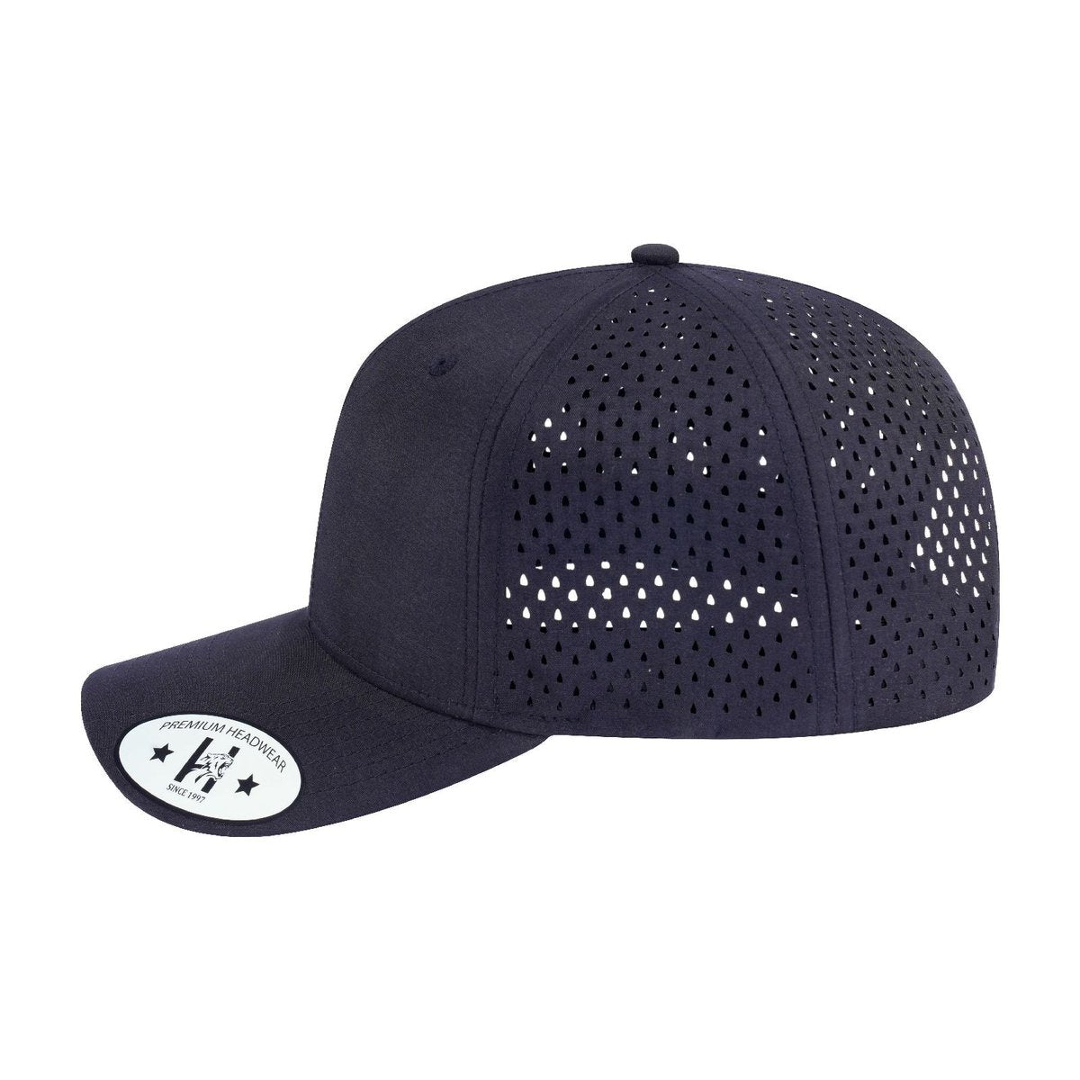 Blank 6-Panel Microfiber Laser Hole Trucker Hat with Black front and Black back