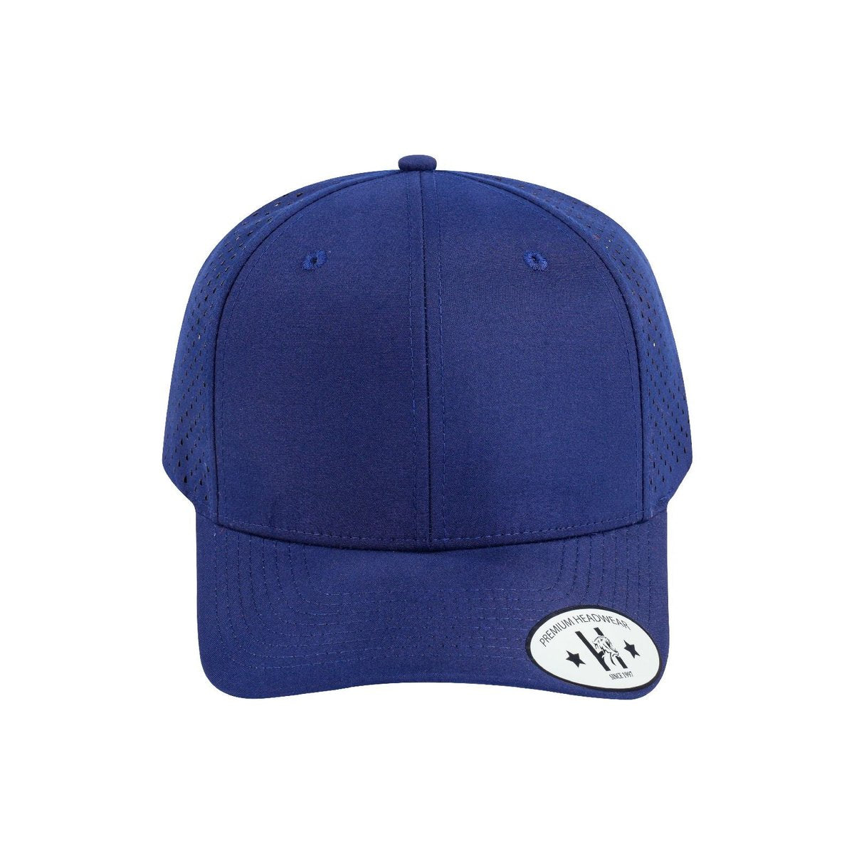 Blank 6-Panel Microfiber Laser Hole Trucker Hat with Navy front and Navy back
