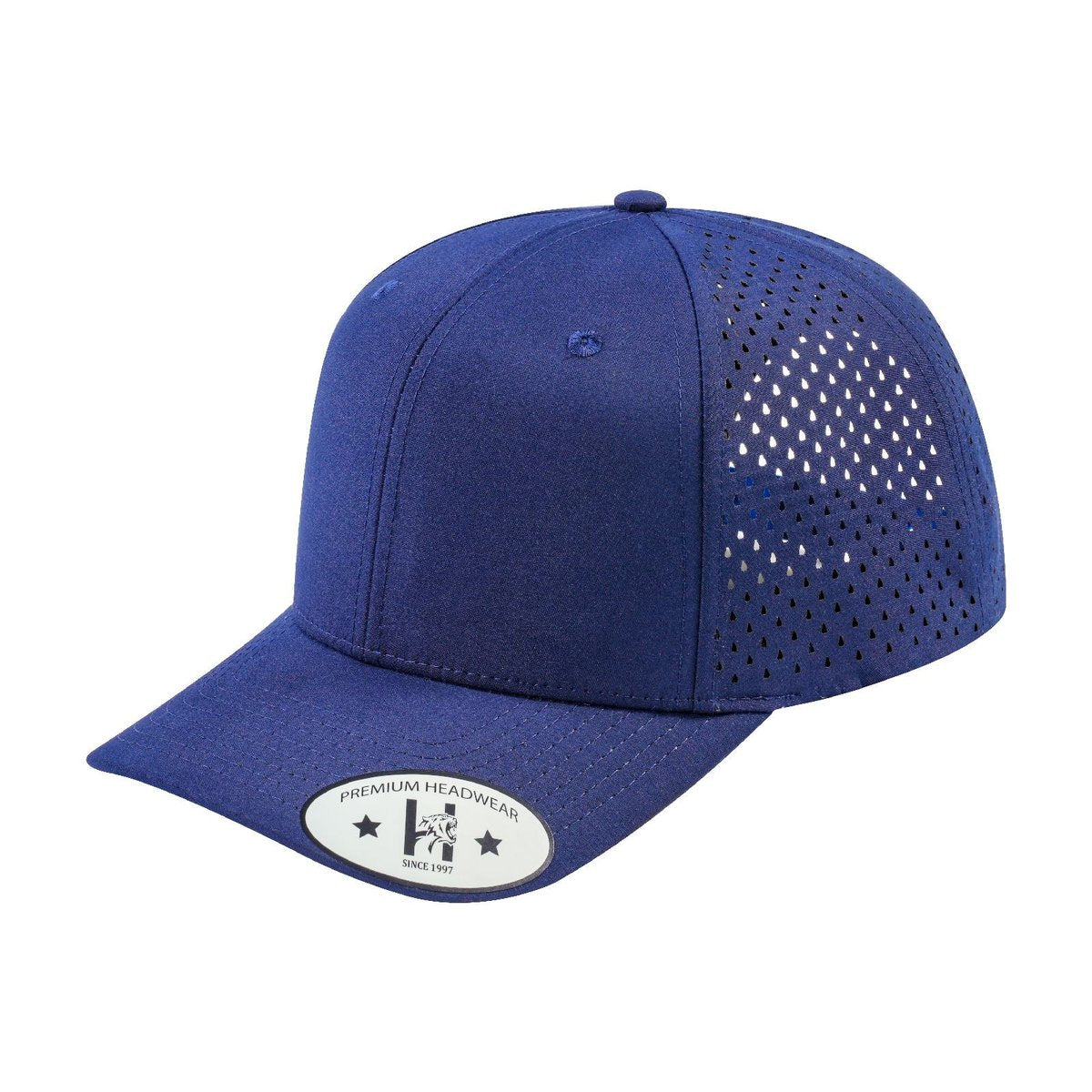 Blank 6-Panel Microfiber Laser Hole Trucker Hat with Navy front and Navy back