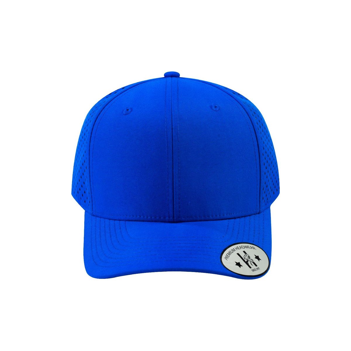Blank 6-Panel Microfiber Laser Hole Trucker Hat with Royal Blue front and Royal Blue back