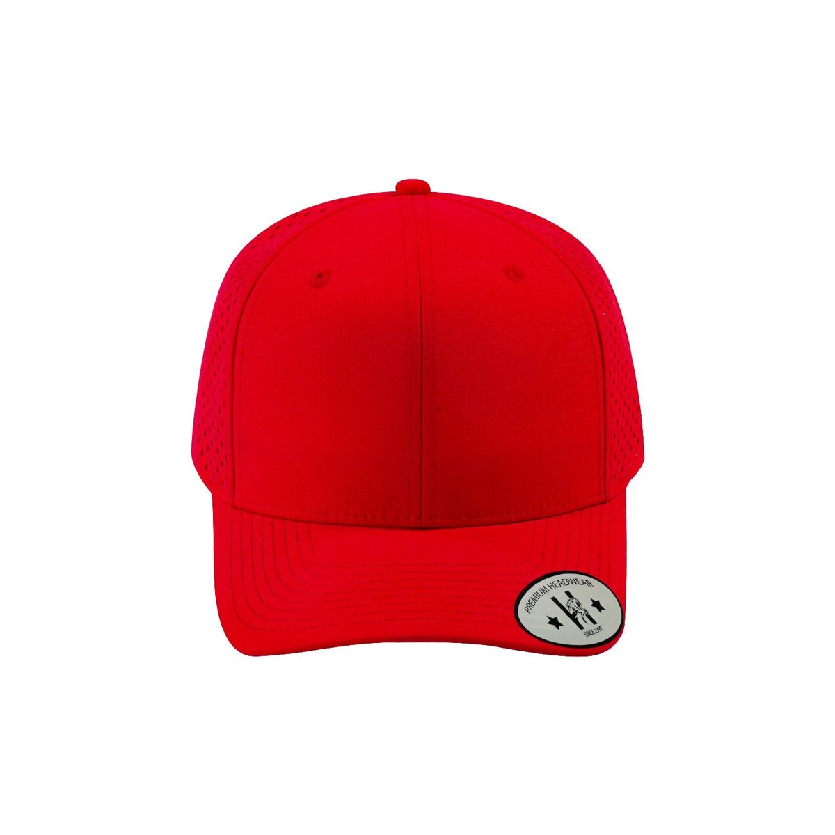 Blank 6-Panel Microfiber Laser Hole Trucker Hat with Red front and Red back