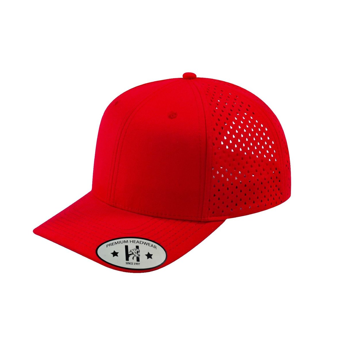 Blank 6-Panel Microfiber Laser Hole Trucker Hat with Red front and Red back